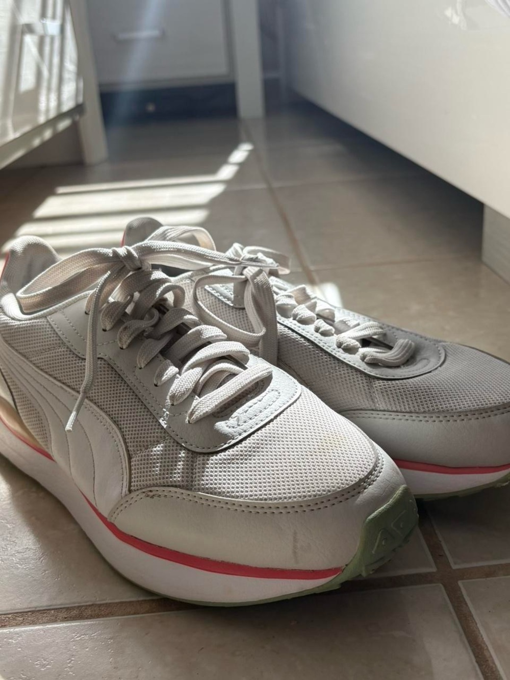 Puma Men's Light Gray Sneakers with Pink and Mint Accents